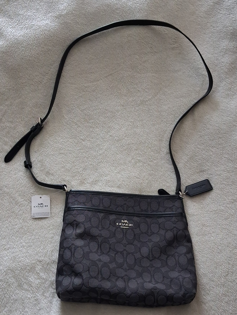 Coach Black Signature Crossbody Bag with Silver Tone Logo NWT